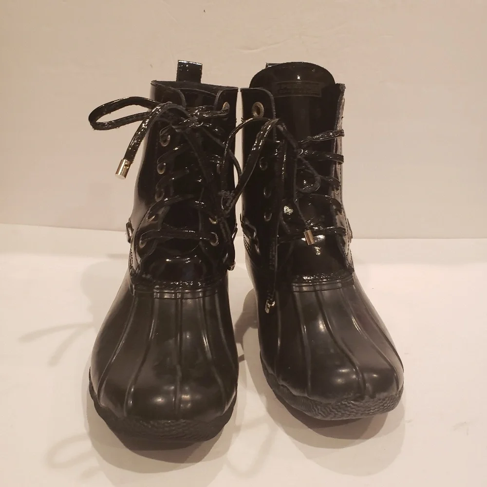 Sperry snowboot black patent leather rainboot womens size 6 black duckboot